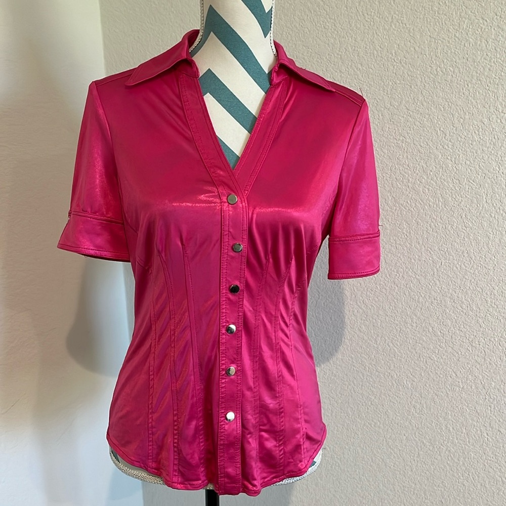 Cache hot pink short sleeve shirt, size small